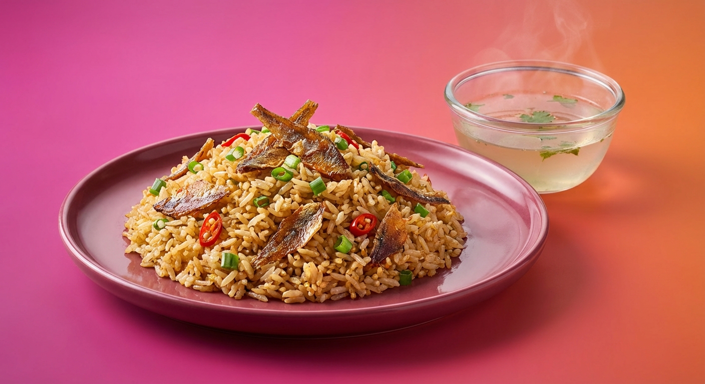 Crispy Dried Fish Fried Rice with Clear Broth